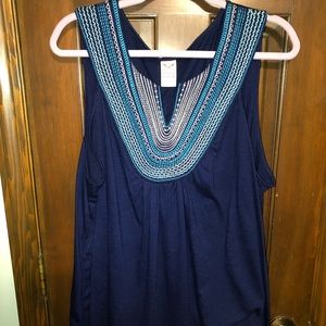 Blue V Neck tank with detail